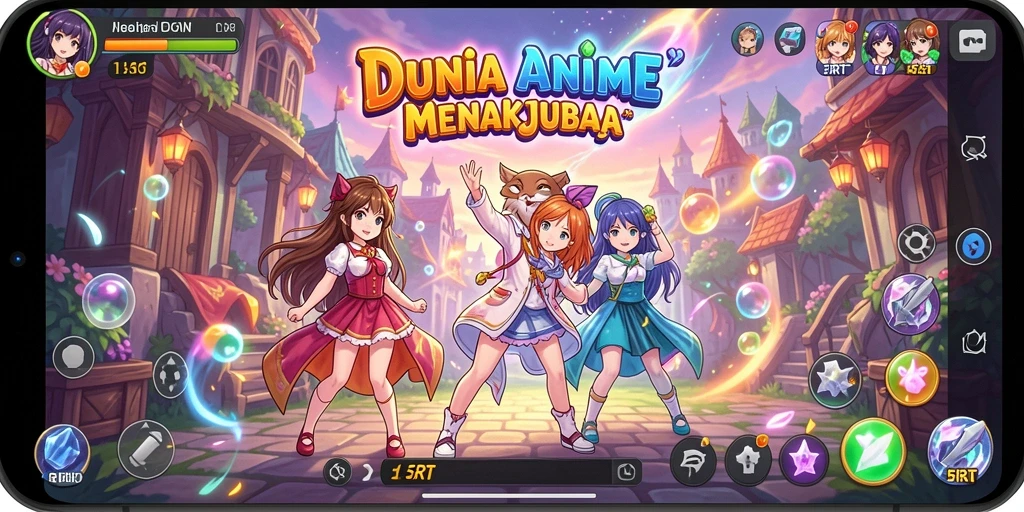 Tampilan gameplay 5RT yang penuh aksi dan warna-warni.