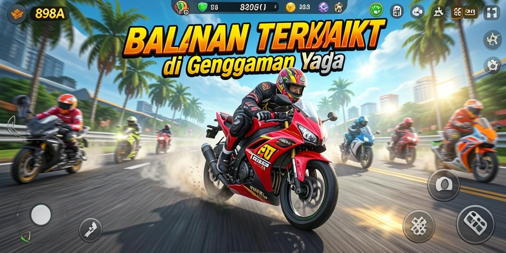 Tangkapan layar menunjukkan aksi balapan motor yang seru.