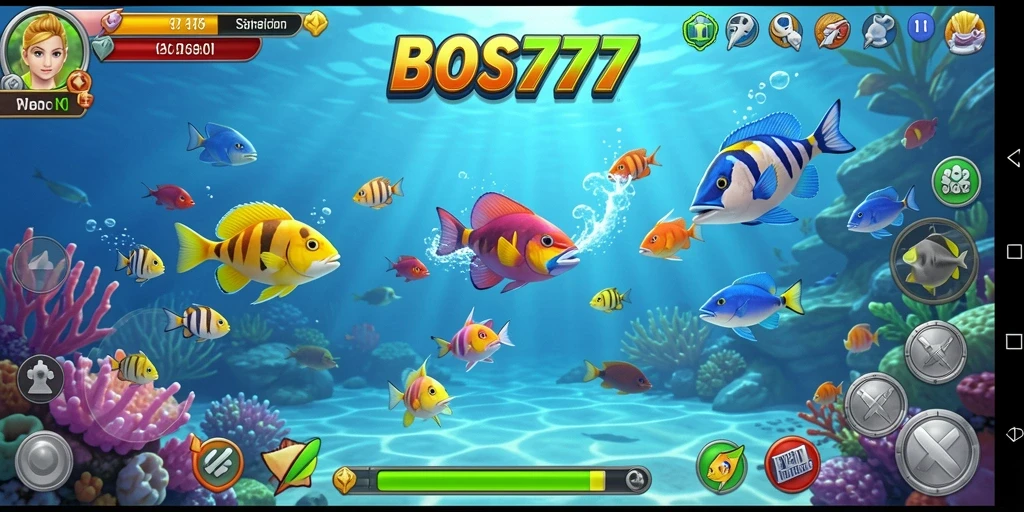 Tangkapan layar gameplay BOS777 dengan aksi tembak ikan yang seru.