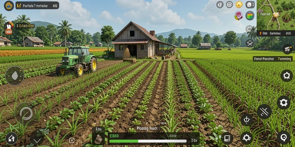 Tangkapan layar utama E88 menunjukkan gameplay bertani yang seru dan interaktif.