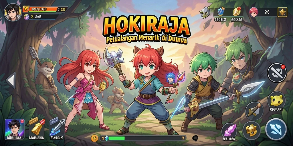 Tampilan gameplay HOKIRAJA yang penuh aksi dan karakter anime menarik.