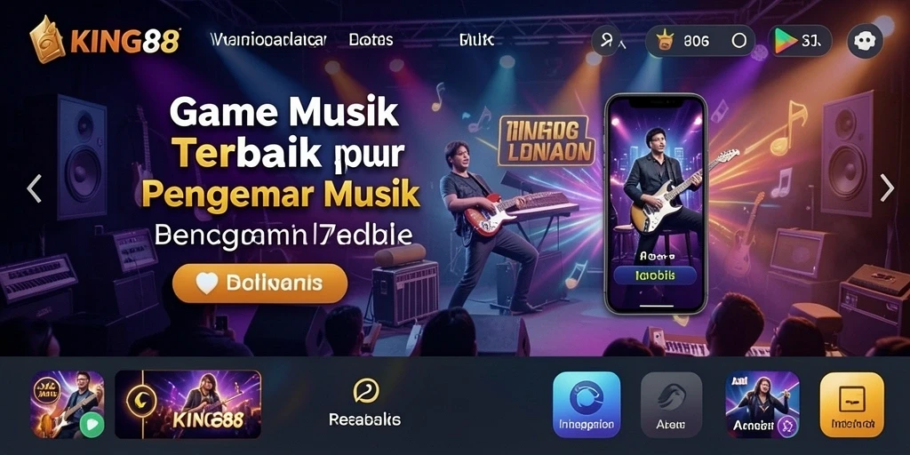 Tampilan gameplay KING88 dengan alat musik interaktif yang menarik.