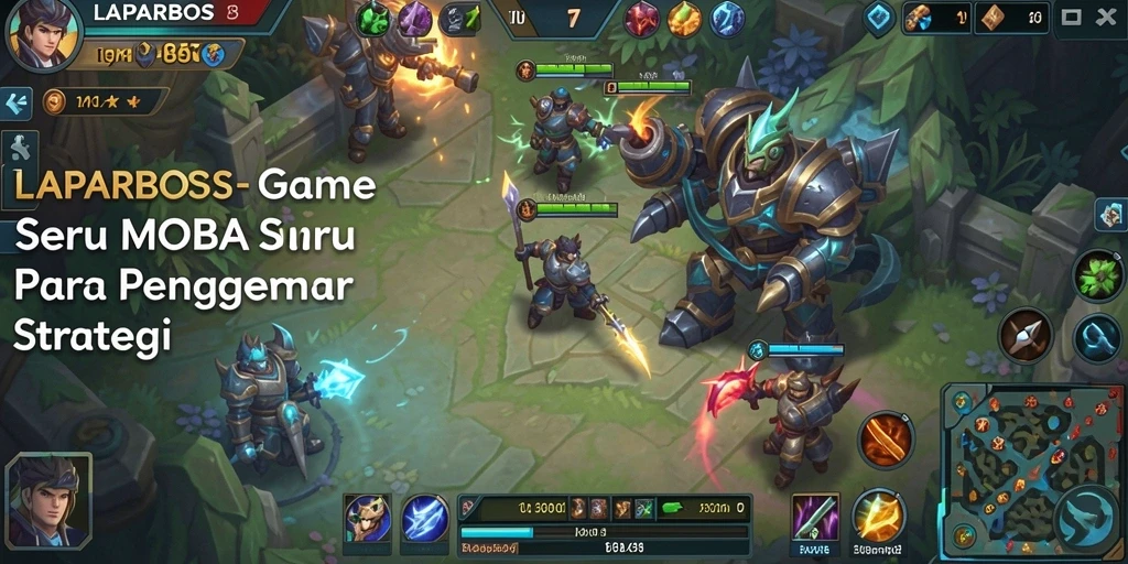 Screenshot gameplay LAPARBOS menampilkan aksi seru dalam pertempuran MOBA.