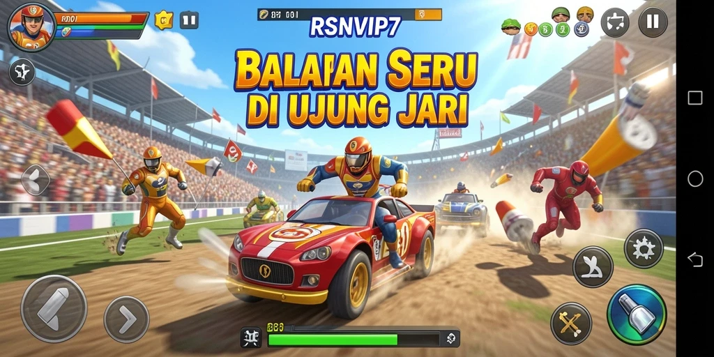 Tampilan gameplay RSNVIP7 yang menegangkan di lintasan balap.