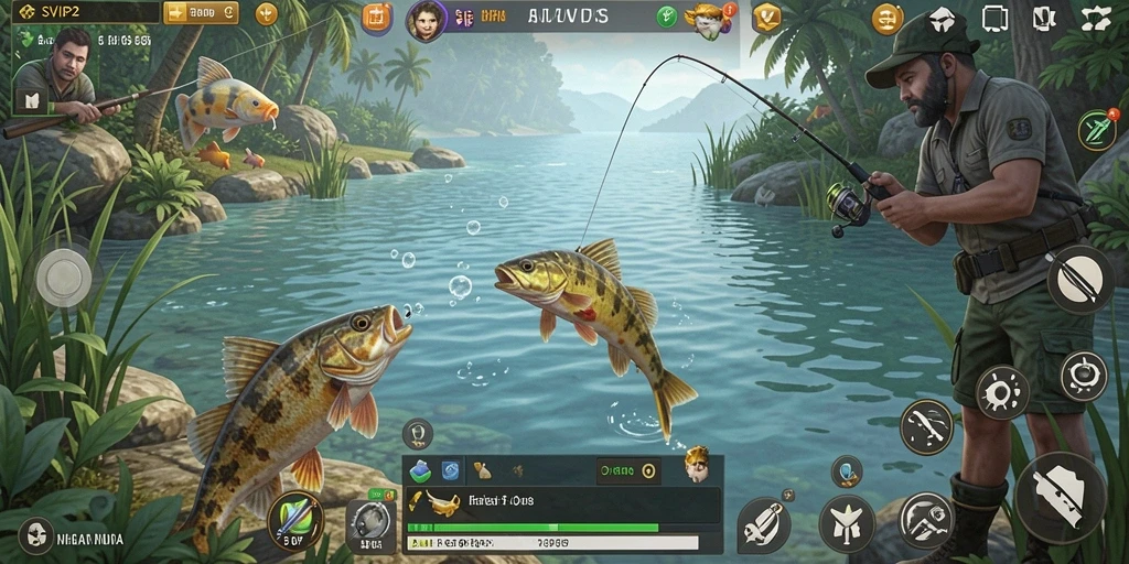 Screenshot gameplay SVIP2 menampilkan aksi memancing yang menarik.